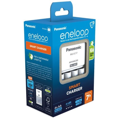 Panasonic eneloop K-KJ17MCD40E BQ-CC17 elem töltő+BK3MCDE 4db 2000mAh AA tölthető ceruza elem