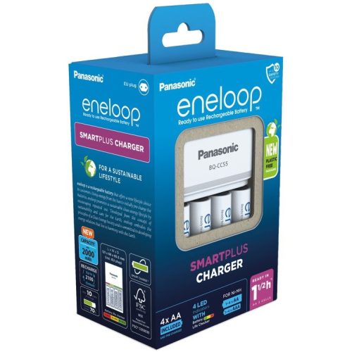 Panasonic eneloop K-KJ55MCD40E BQ-CC55E elem töltő+BK3MCDE 4db 2000mAh AA tölthető ceruza elem