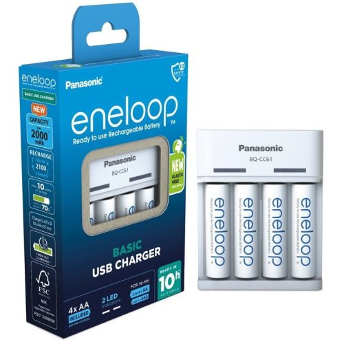 Panasonic eneloop K-KJ61MCC40USB EKO BQ-CC61E elem töltő+BK-3MCDE 4db 2000mAh AA tölthető ceruza elem