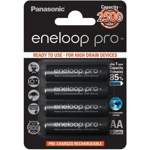 Panasonic eneloop Pro 2500mAh HR6/4BP BK-3HCDE/4CP EKO NiMh ceruza akkumulátor AA tölthető elem