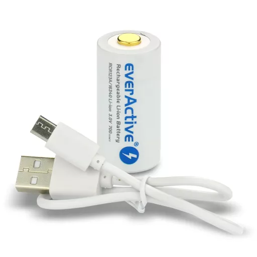 everActive 16340 650mAh RCR123A mikro USB újratölthető 3V Lithium fotóelem