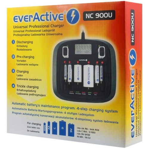 everActive NC 900U professionális univerzális AA AAA C D 9V elem akkumulátor töltő