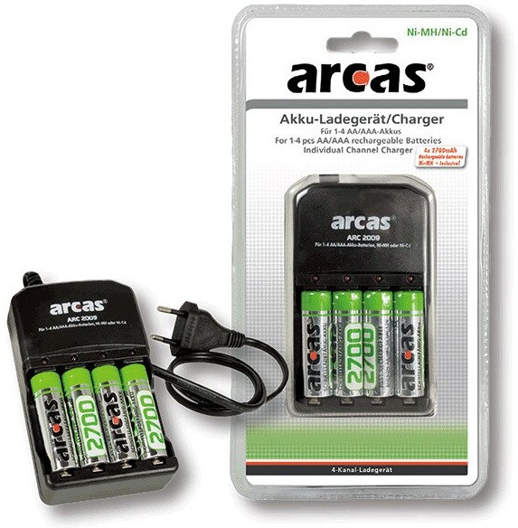 ARCAS 2009 töltő+4db 2700mAh AA HR6 ceruza tölthető elem