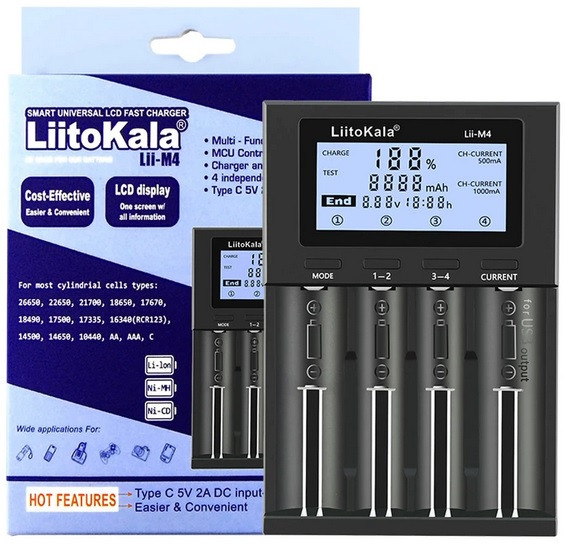 LiitoKala Lii-M4 USB LCD Ni-Mh Ni-CD AAA AA C intelligens Li-ion akkumulátor töltő