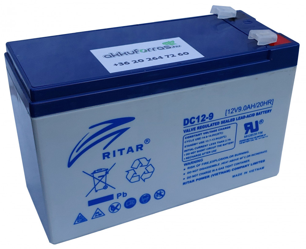 Ritar DC12-9 12V 9Ah zselés ciklikus elektromos kerékpár akkumulátor