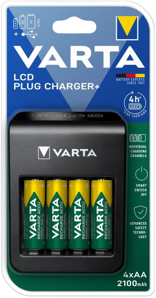 VARTA LCD Plug töltő+4db 2100mAh tölthető AA ceruza elem